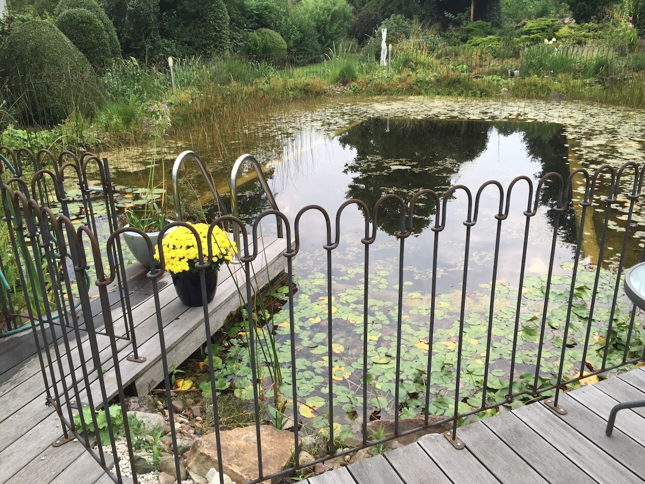 Schwimmteichabsicherung duruch Terrassenelemente in Eisen roh