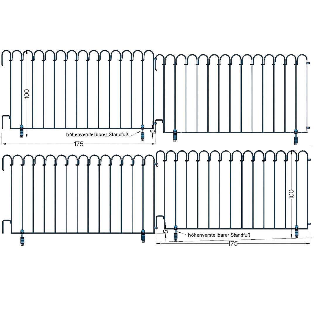 Poolzaun Poolfix mit 1 Stk. höhenverstellbarem Standfuss und 1 Stk. normalem Standfuss