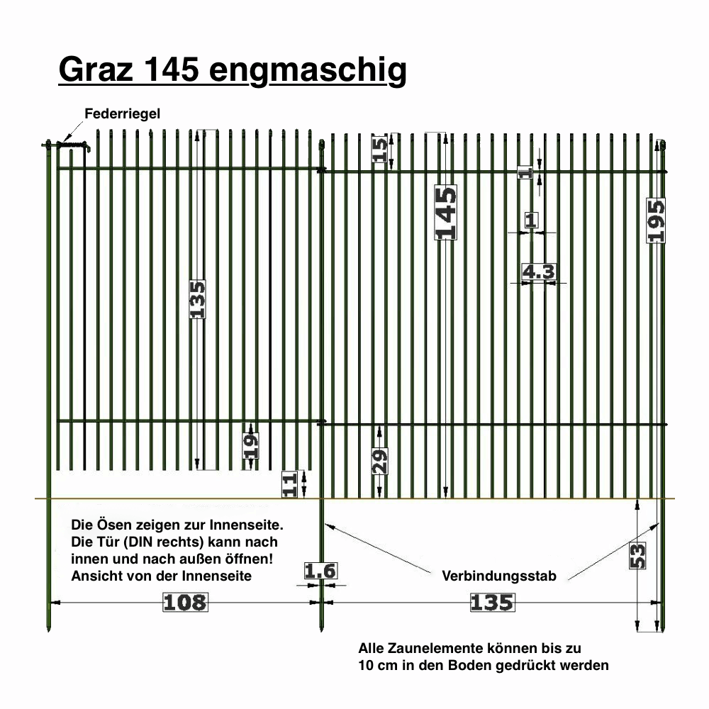 Datenblatt Hundezaun/Gartenzaun Graz 145 engmaschig