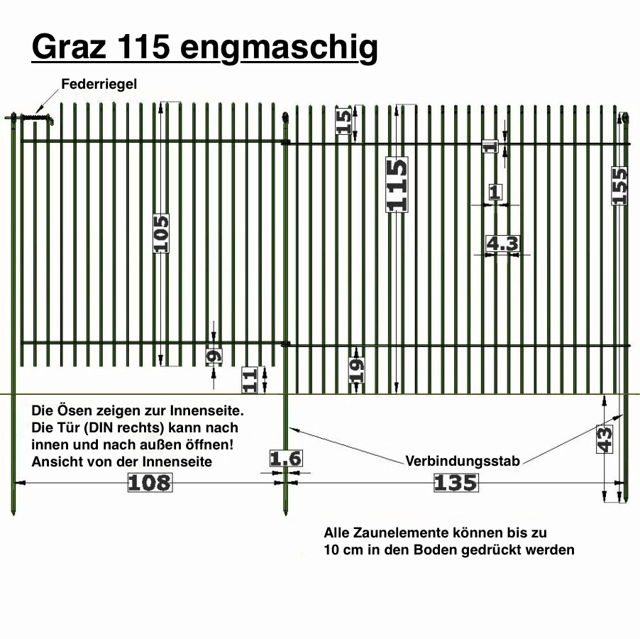 Datenblatt Hundezaun/Gartenzaun Graz 115 engmaschig