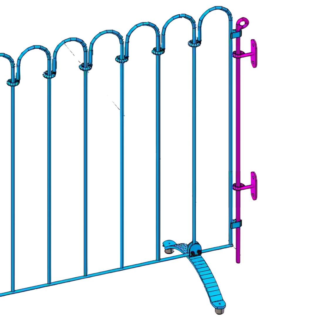 Zeichnung: Wandmontage des Stellzaun Poolix mittels Wandhalter und Endstab Zeichnung: Wandmontage des Stellzaun Poolix mittels Wandhalter und Endstab