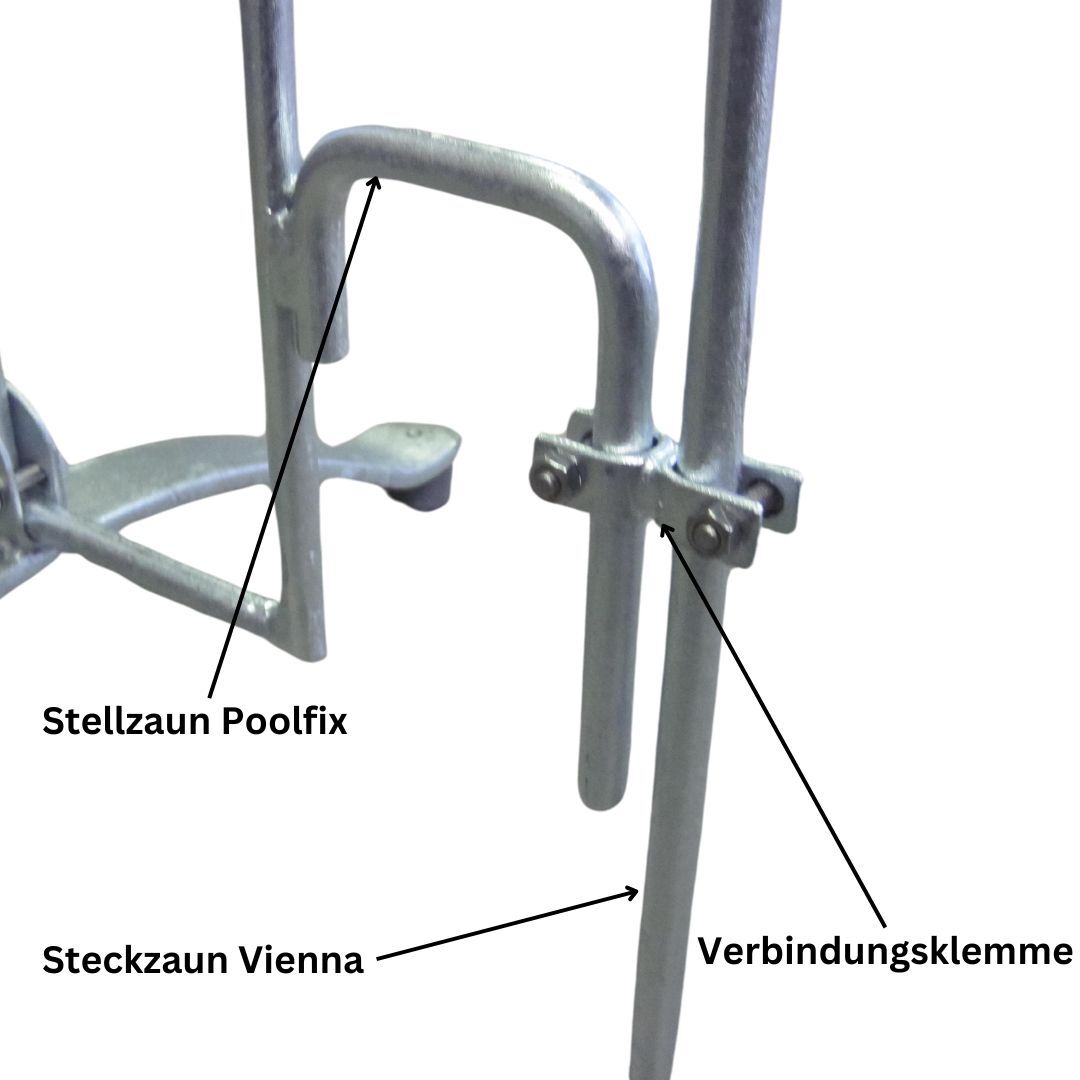Stellzaun Poolfix und Steckzaun Vienna unten verbinden - Verbindungsklemme