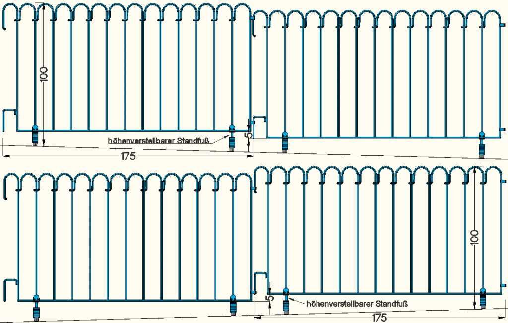 Poolzaun Poolfix-100 in Eisen feuerverzinkt höhenverstellbarer Strandfuß und normaler Standfuß