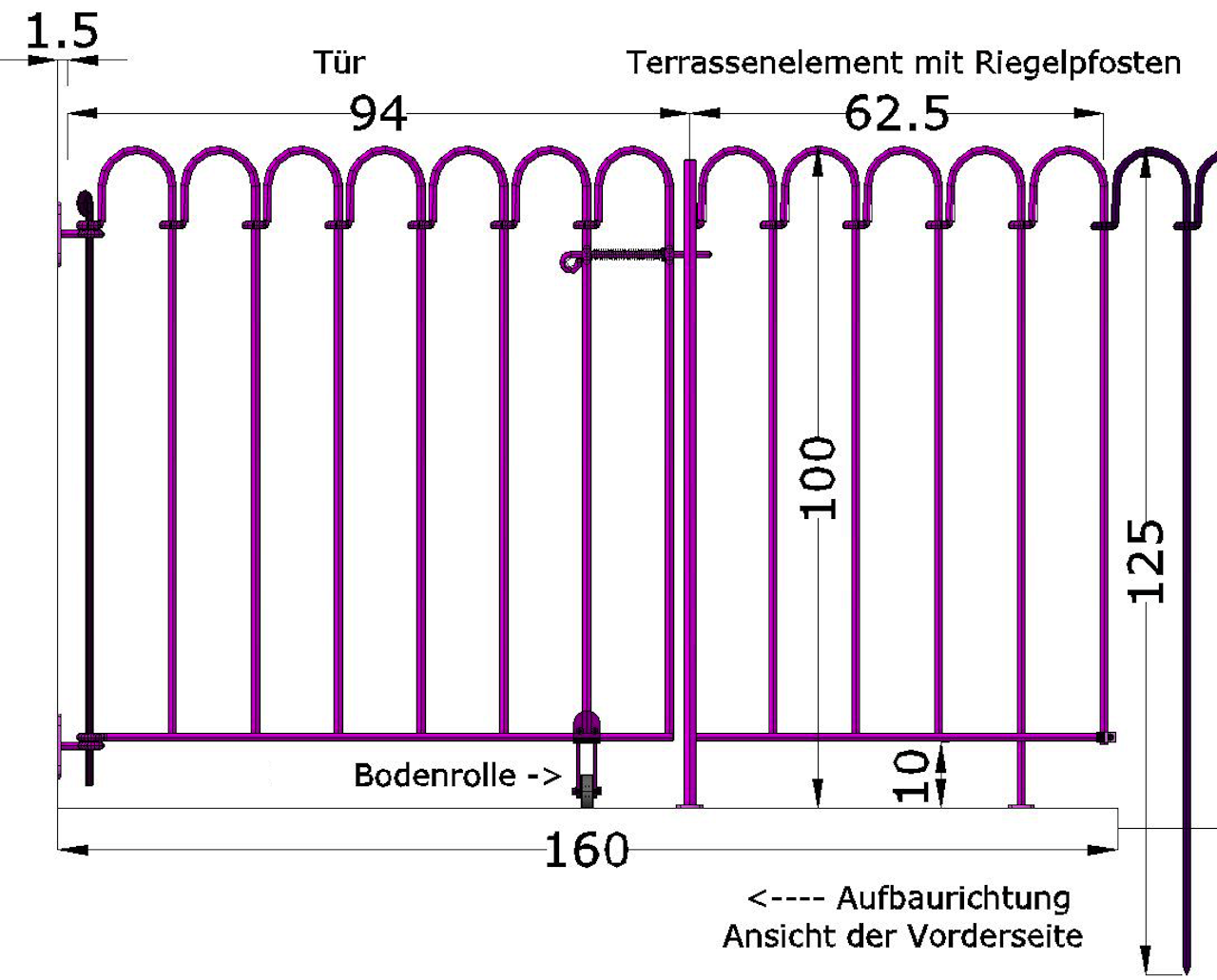 Wandhalter-T-ur-Terrassenelement Datenblatt Tür an der Wand montiert mit Wandhaltern und Riegelseite auf Terrasenelement