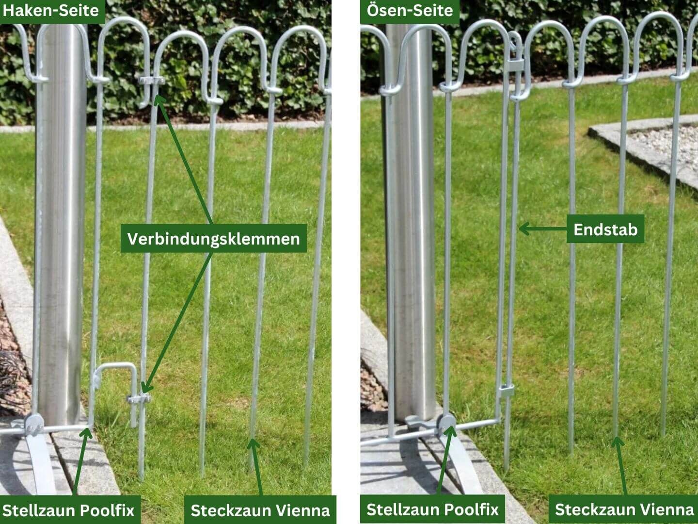 Stellzaun Poolfix und Steckzaun Vienna verbinden Stellzaun Poolfix und Steckzaun Vienna verbinden