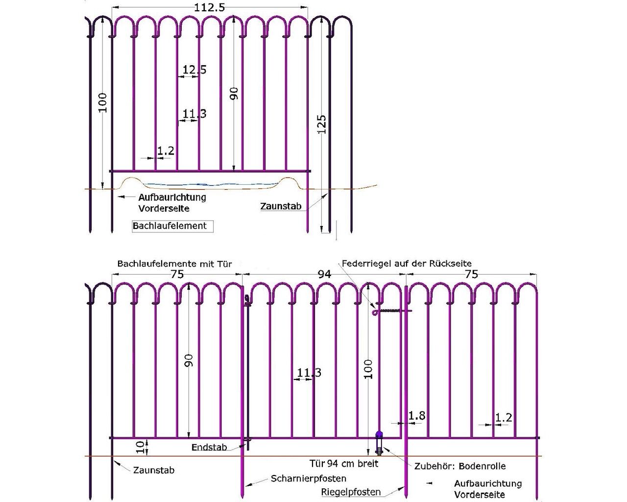 datenblatt_bachlaufelement_vienna_tuer Datenblatt Bachlaufelement Vienna 100 und 2 Bachlaufelemente zwischen einer Tür