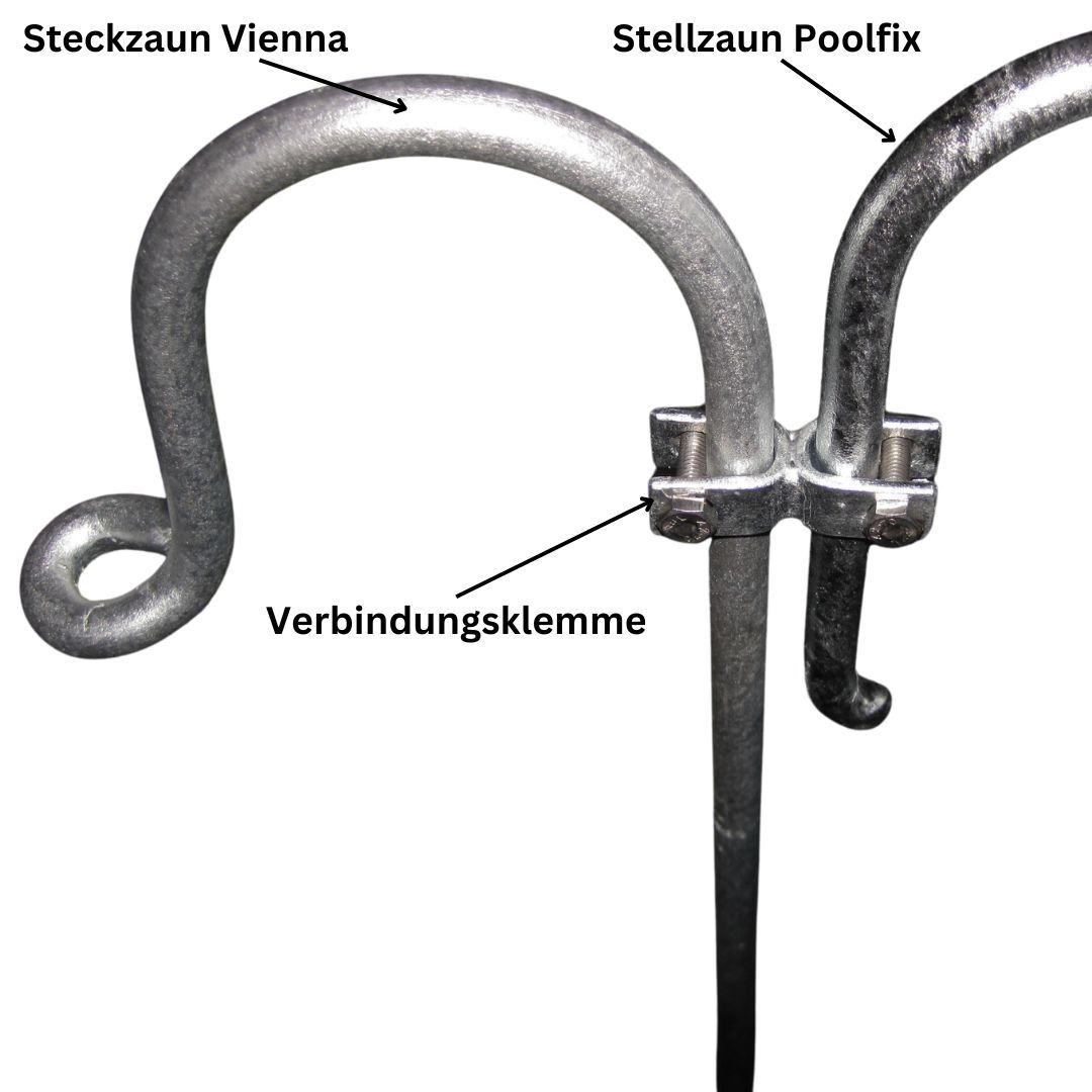 Stellzaun Poolfix und Steckzaun Vienna oben verbinden - Verbindungsklemme